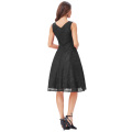 Belle Poque ärmellose V-Rücken Spitze A-Linie Party Picknick Kleid Retro Vintage schwarze Spitze Frauen Sommerkleid BP000272-1